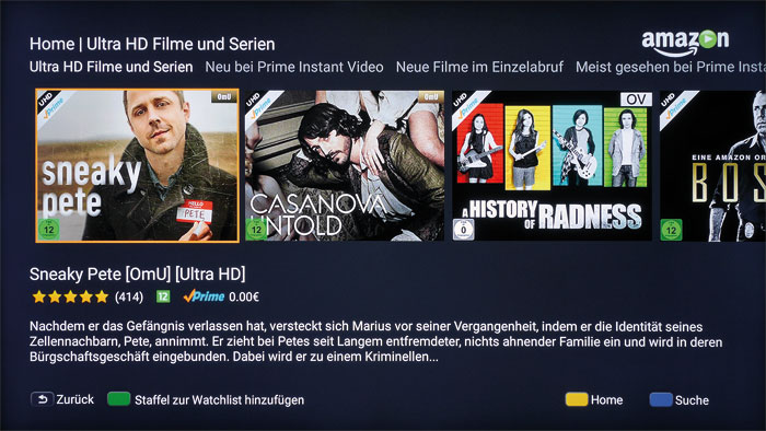 Wort gehalten: Streamte die „Amazon Instant Video“-App auf den Sony-TVs vor Kurzem ausschließlich in Full-HD-Qualität, ist jetzt auch ein UHD-Angebot verfügbar.
