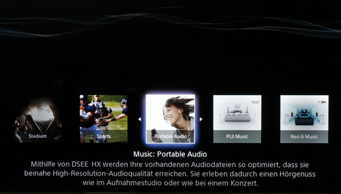 Der Hörmodus Portable Audio verbessert mit dem „DSEE HX“-Verfahren den Klang schlecht codierter Musik.