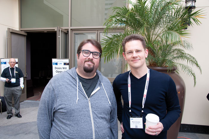 Marcel Gonska (rechts) und Star-Wars-Produzent Ben Rosenblatt sprachen unter anderem über die UHD-Blu-ray von „Das Erwachen der Macht“. 